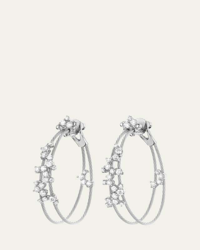 18K White Gold Confetti Wire Double Hoop Earrings